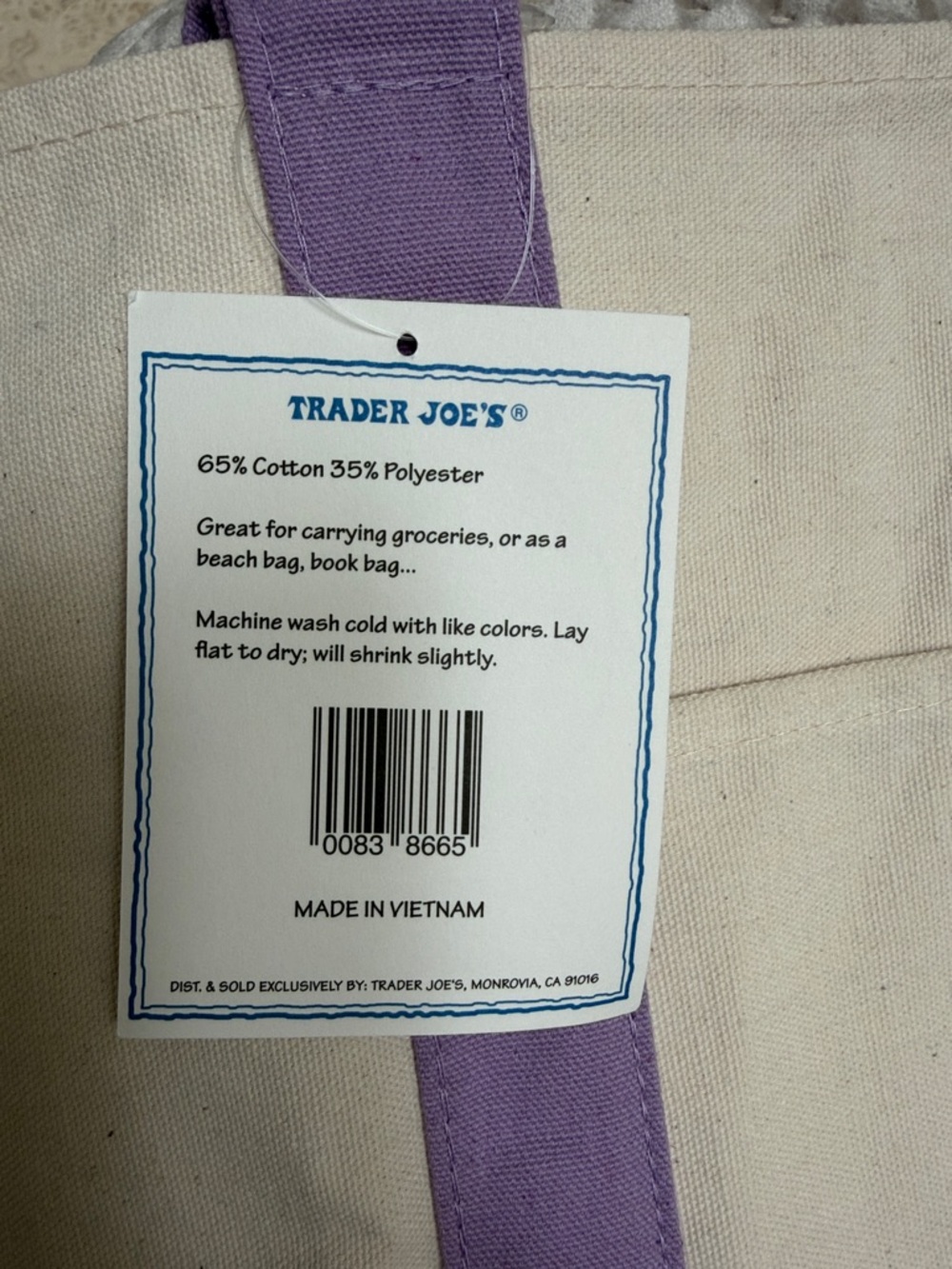 NWT Trader Joe’s Lavender Tote - Picture 4 of 7